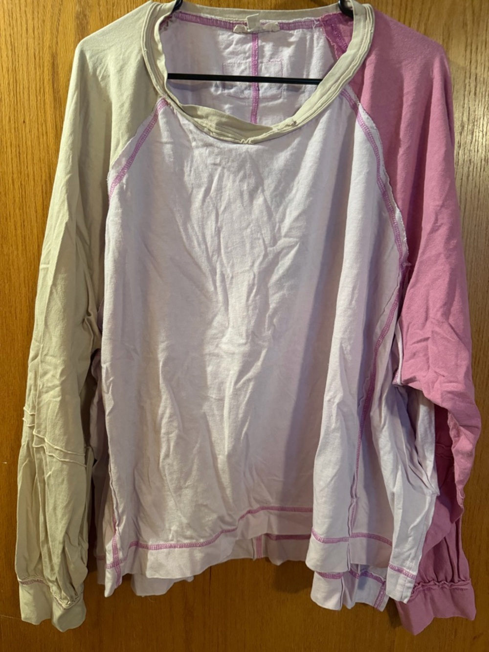 Women’s Long Sleeve Colorblock Top in Light Pink and Cream